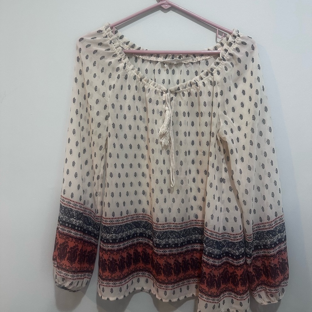 🔥Blu Pepper Bohemian Cream and Red Women's Top size small